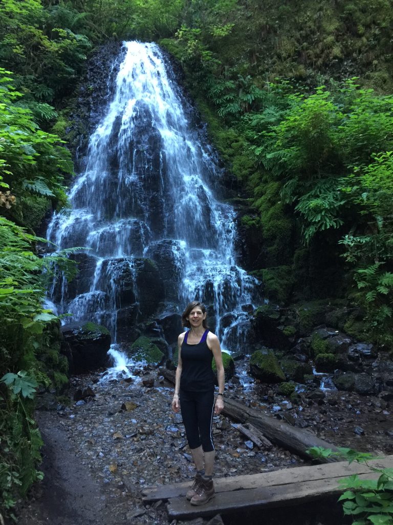 Diane Paddison at waterfall